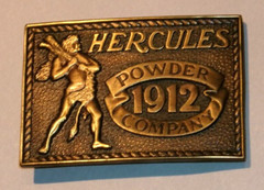Vintage 1980 HERCULES Powder Company 1912 Brass Belt Buckle 3.25&Prime; by 2.25&Prime;