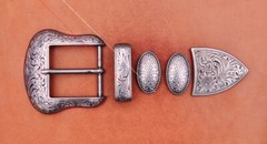 Vintage Silver Cowboy Ranger Floral 5 pc Set Western Belt Buckle fit 1-1/2&Prime; Belt