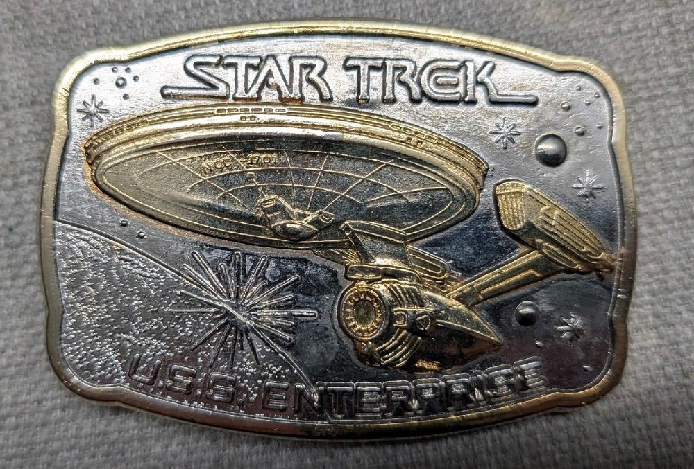 vintage STAR TREK belt buckle 24KT gold USS ENTERPRISE genuine silver WESTERN
