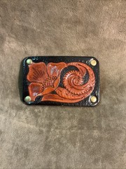 Leather 1970 tooled Dark background Poppy flower western cowboy belt buckle