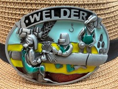Antiqued Silver Enameled Welder Oval Belt Buckle