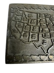 Vintage US Map Belt Buckle United States State Dates Eagle Emblem Solid Metal