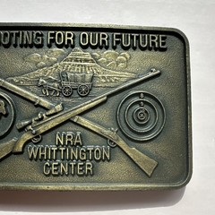 VNTG NRA WHITTINGTON CENTER BELT BUCKLE Shooting Future Raton NM Hunting Rifle