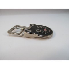 Black Enamel Cat Head Face Small Metal Belt Buckle