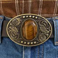 Tigers Eye Belt Buckle Antique Gold Silver Western Cowboy Style Accessory