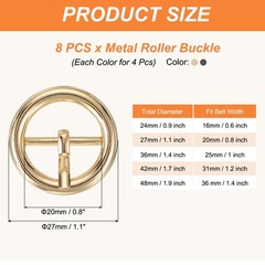 8Pcs 0.8&Prime; Single Prong Belt Buckle Metal Roller Buckle Light Gold/Black