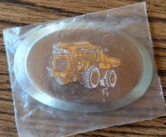 Rare Pre-Owned Silver Tone Metal Dart Dump Truck Vintage Enamel Belt Buckle