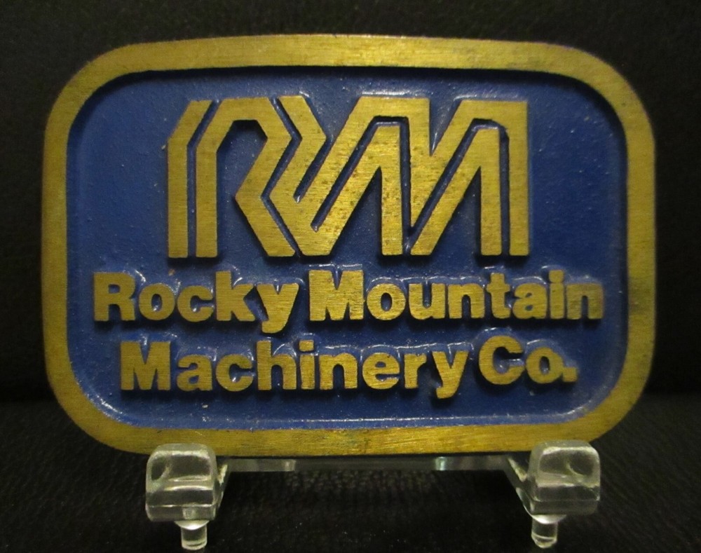 Rocky Mountain Machinery Company RM Trademark Logo Brass Belt Buckle Colorado CO
