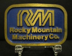 Rocky Mountain Machinery Company RM Trademark Logo Brass Belt Buckle Colorado CO