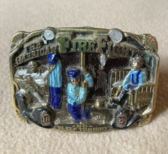 Belt Buckle 1986 USA American Firefighter « No Sleep Tonight » Brass, Enamel
