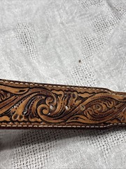 Tiger Eye Brass Tone Brown Belt Men Ladies Leather Embossing Western Cowboy