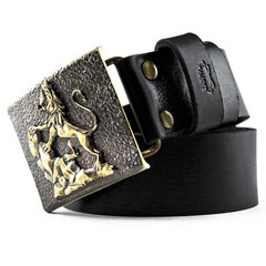 Brass belt buckle Rampant Lion, Royal coat of arms, Lion, Galicia belt buckle