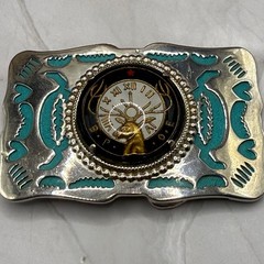 Vintage 1970s BPOE Elks Lodge Turquoise Inlay Western Belt Buckle