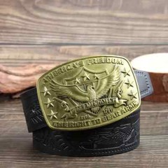 America Second Amendment Belt Buckle 2A, 2nd, Freedom, Guns Antique Gold Tone