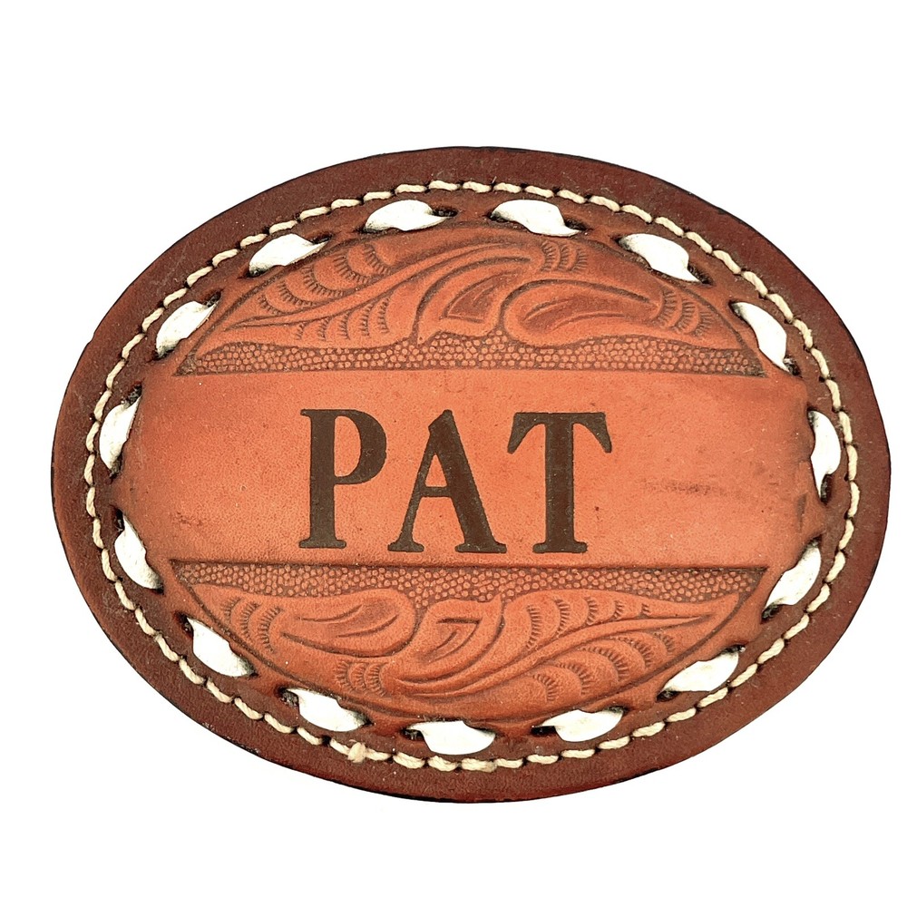 « PAT » Handcrafted Leather & Metal Oval Western Belt Buckle 3&Prime;x4&Prime;
