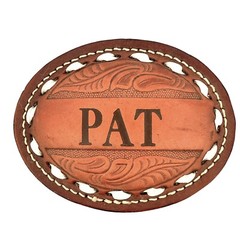 « PAT » Handcrafted Leather & Metal Oval Western Belt Buckle 3&Prime;x4&Prime;