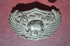 Belt Buckle SKULL & WINGS with ROSES 4.5&Prime; x 3&Prime;