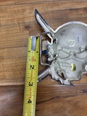 Skull Belt Buckle Red / Silver Skeleton Metal Gothic Tattoo Crossed Swords 4×4.5