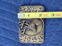 Vintage 1993 Bergamot F-76 Deer Belt Buckle in Gold Bronze Tones Made in USA