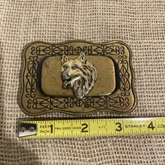 Vintage Western Belt Buckle Brass Wolf Japan