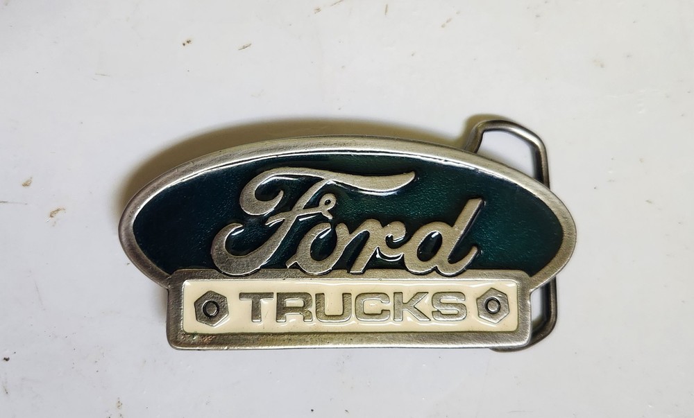 vtg Belt Buckle Ford Truck Emblem Green Enamel U.S.A. numbered
