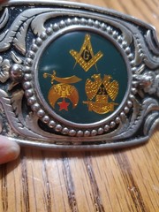 VTG. Freemasons, Masonic, Shriners and Scottish Rite Belt Silver Buckle USA
