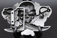 Skull Crossbones Swords Belt Buckle Pirate Biker Gothic Red Eyes Rhinestones Met