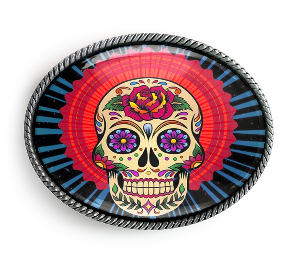 Mexican Skull Belt Buckle – Halloween Day of the Dead Belt Buckle – 54-2