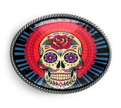Mexican Skull Belt Buckle – Halloween Day of the Dead Belt Buckle – 54-2