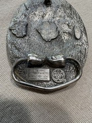 1991 Vintage Pewter Belt Buckle Carpenter Woodwork Saw Blade Pattern