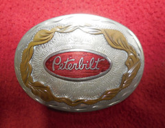 Vintage German silver & enamel 1970`s Peterbilt western theme belt buckle 359