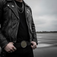 Men Silver Metal Buckle Gothic Fashion Brown Skeleton Skulls Biker Heavey Duty