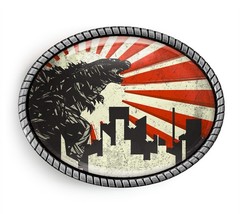 Godzilla Monster Belt Buckle – Japanese Monster Movie Art Oval Buckle – 1030