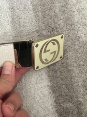 GUCCI buckle belt GG Logo Silver hardware Made in Italy Leather Canvas Beige