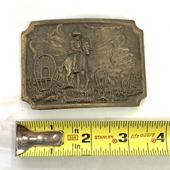 Vintage Western Belt Buckle Pioneers Wagon Train Trail Cowboy Horse
