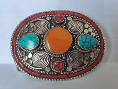 Tibetan Silver Belt Buckle Leather waist trap Turquoise Coral Clas, B44