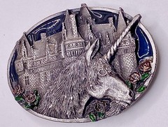 1983 Bergamot Brass Works Unicorn Castle Belt Buckle V-482 Made USA