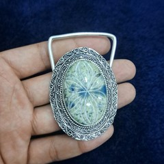 Carved K2 Stone Silver Plated Belt Buckle Handmade Gemstone Western Belt Buckle