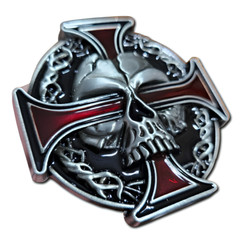 Belt Buckle Skull Cross Red Enamel Gothic Biker Style 80mm Silver Iron Cross