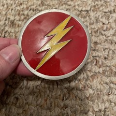 DC Comics The FLASH Series Symbol Metal Enamel BELT BUCKLE. 2002 Pewter