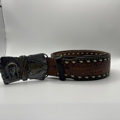 Arroyo 91 Grand Belt Buckle Native American Tooled Leather Belt 39 Inch