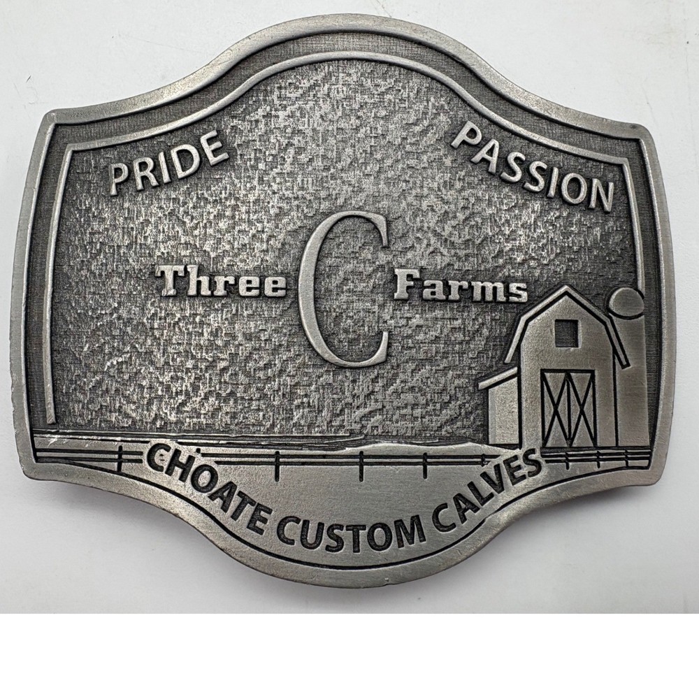 Three C Farms Choate Custom Calves Belt Buckle Vintage Western Pewter Tone