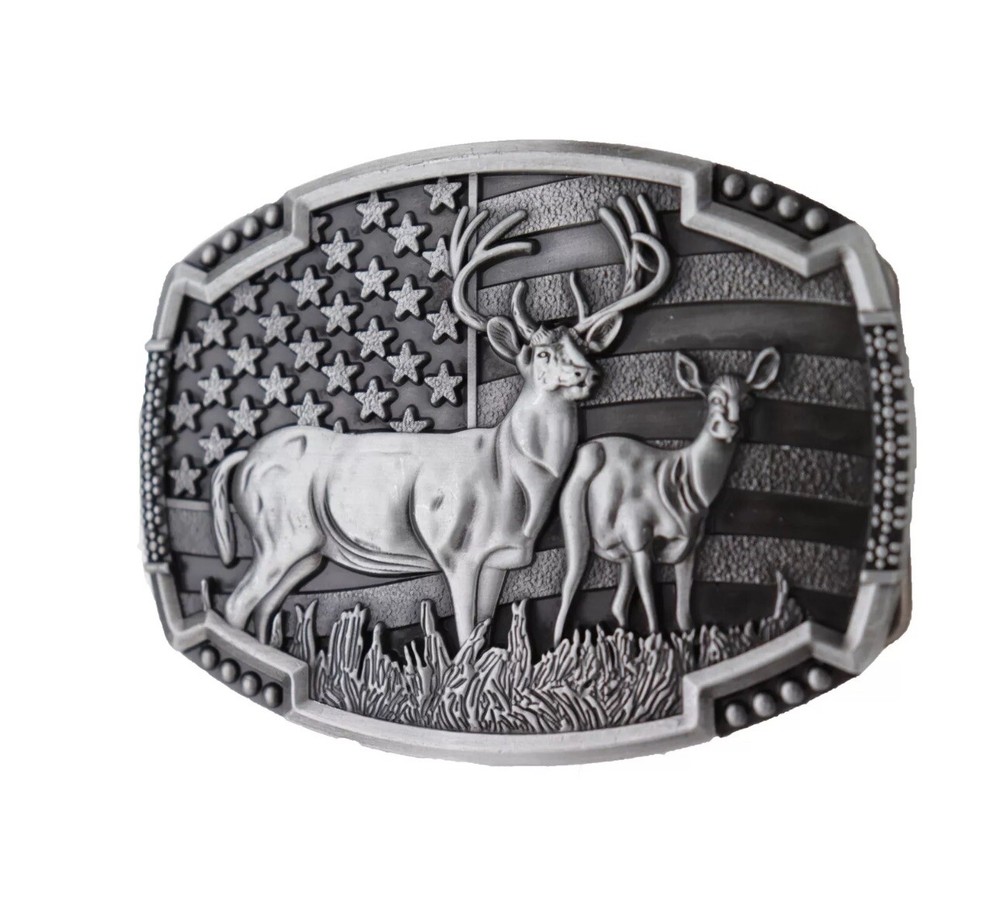 Men Antique Silver Metal Belt Buckle Deer Nature Hunter Western Fashion Big Size