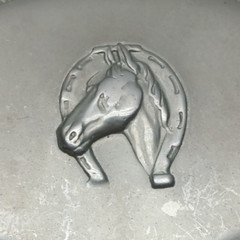 Vintage Satin Silver Tone – Horse with Horseshoe 2.5&Prime; x 3.5&Prime; Belt Buckle