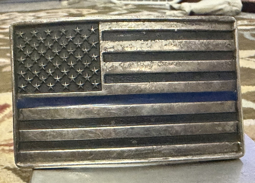 Montana Silversmith Belt Buckle American Flag Thin Blue Line Law Enforcement