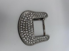 Shiny Rhinestone Western Belt Buckles Silver Metal 1.5 In Lot Of 4