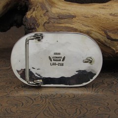 Zuni Turquoise Sterling Silver Stamp Work Buckle By Leonard & Geraldine Paquin