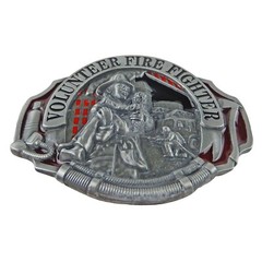Volunteer Firefighter Men&rsquo;s Belt Buckle Silver Tone Fits 1.5&Prime; Belts Enamel