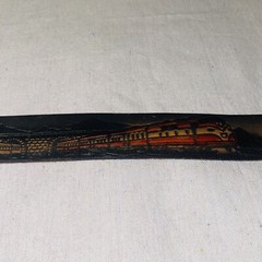 Vintage 1995 Bergamot Leather Embossed Train Belt Colored Railroad Buckle