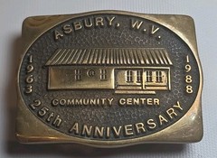 Vtg 1998 25 Anniversary Asbury Community Center West Virginia Metal Belt Buckle